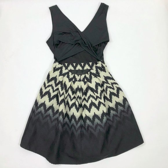 EUC Charming Chalie Black & Taupe Criss Cross Open Back Fit & Flare - Picture 5 of 6